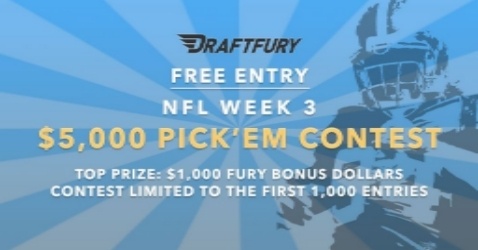 Draftfury Dfs: Free Entry To $5K Fury Bonus Pick’Em Nfl Week 3 Contest + 100% Bonus